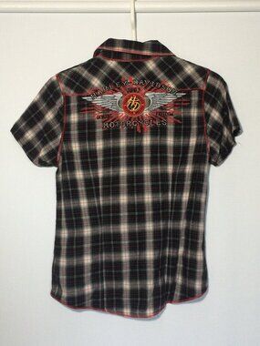 Harley Davidson Fearless Forever Womens Blouse Small Plaid Cap Sleeve HD